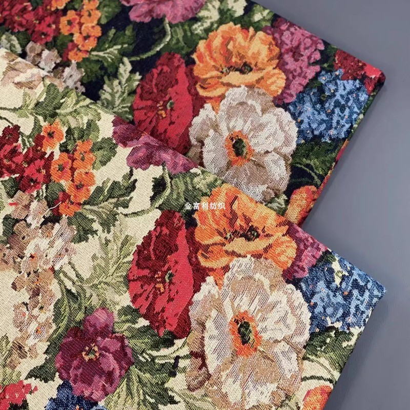 

Jacquard enille Fabric Thickened By The Meter for Sofa Apron Clothing Tablecloth Diy Sewing Oil Painting Style Cloth Flower