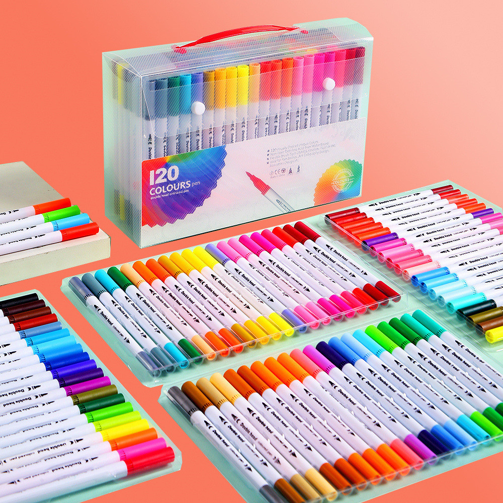 

100 Warna Dual Tip Marker Pens-Pensil Warna Anak, Spidol Air 2 Ujung, Alat Lukis Untuk Anak SD & TK