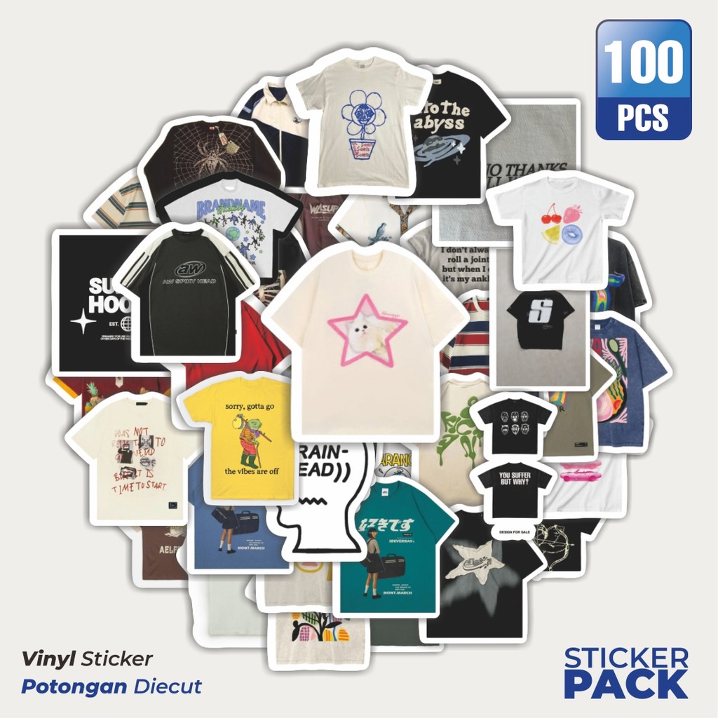 

Super Hemat! 100 PCS Stiker T-Shirt V5 Waterproof Aesthetic- Untuk Laptop, Motor, dan Helm - Paper Stationery Pack