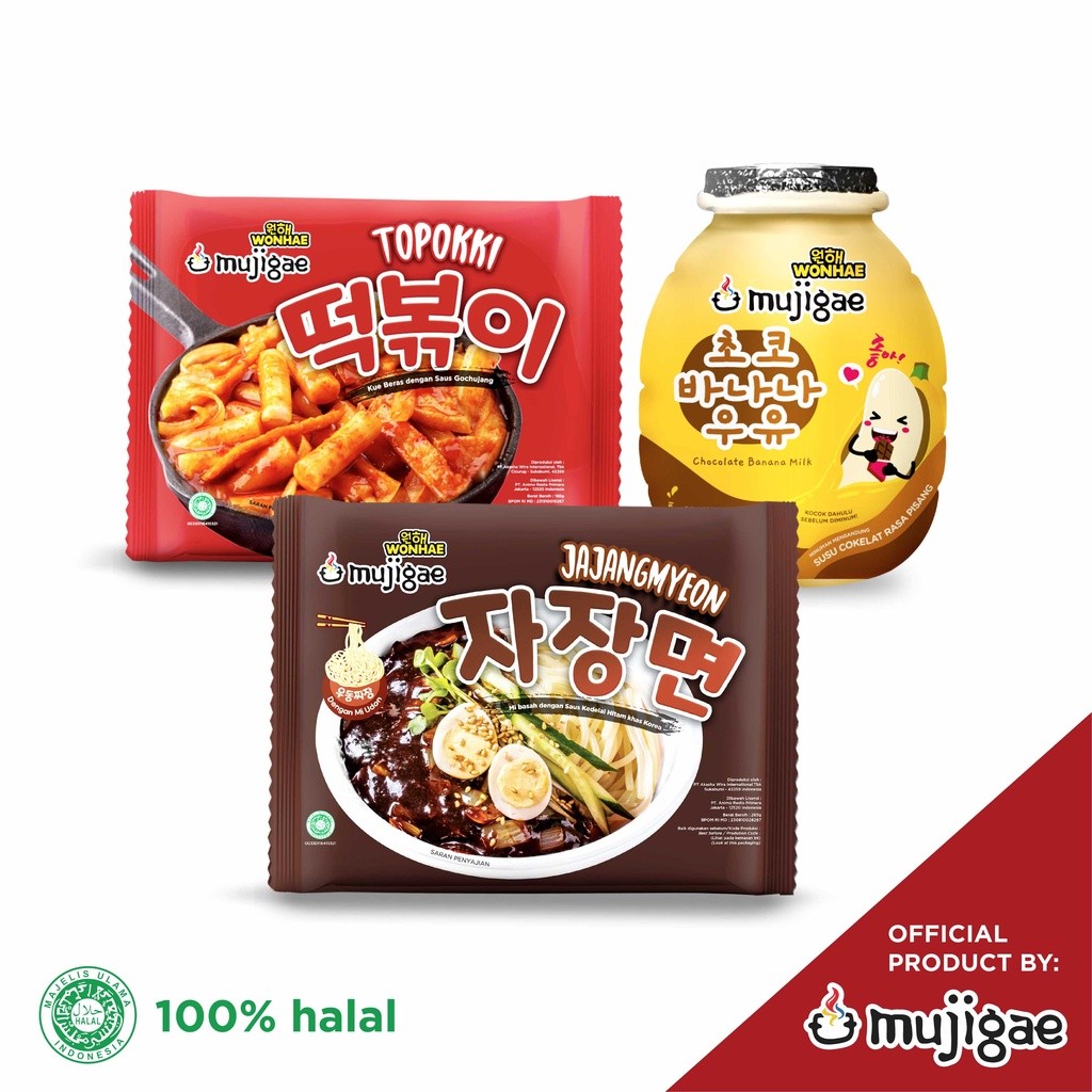 

BUNDLE - Mujigae by Wonhae Topokki 170gr, Jajangmyeon 265gr dan Banana Milk Chocolate 250mL