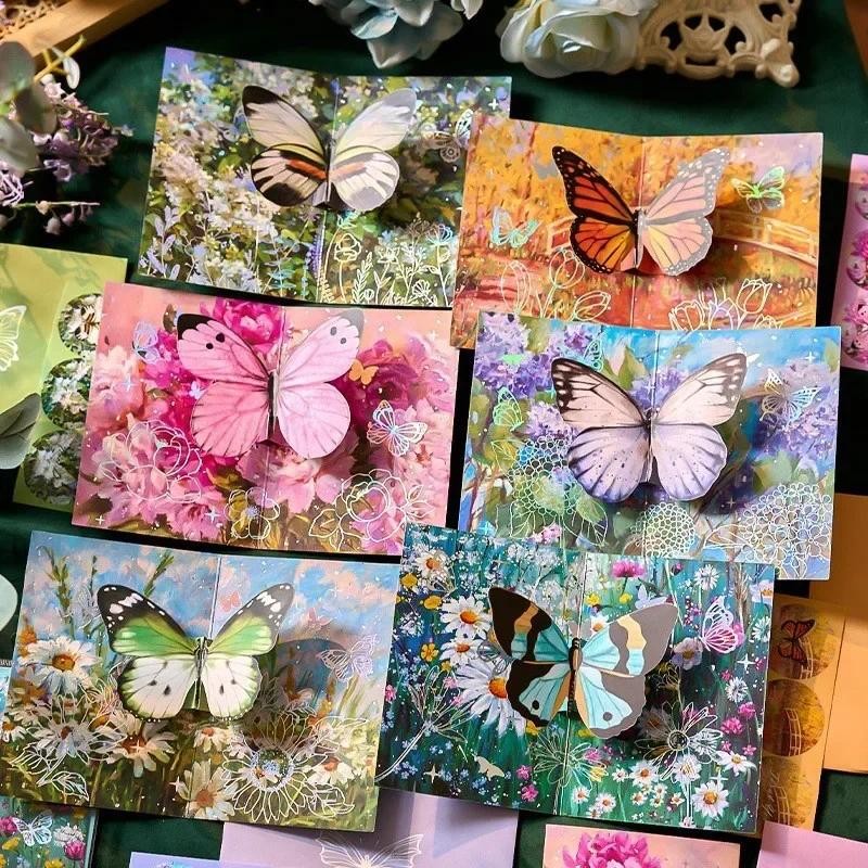 

New Fantasy Butterfly Birthday Card 3D Pop-up Greeting Cards Set Postcard Party Wedding Decor Creative Gifts Cards