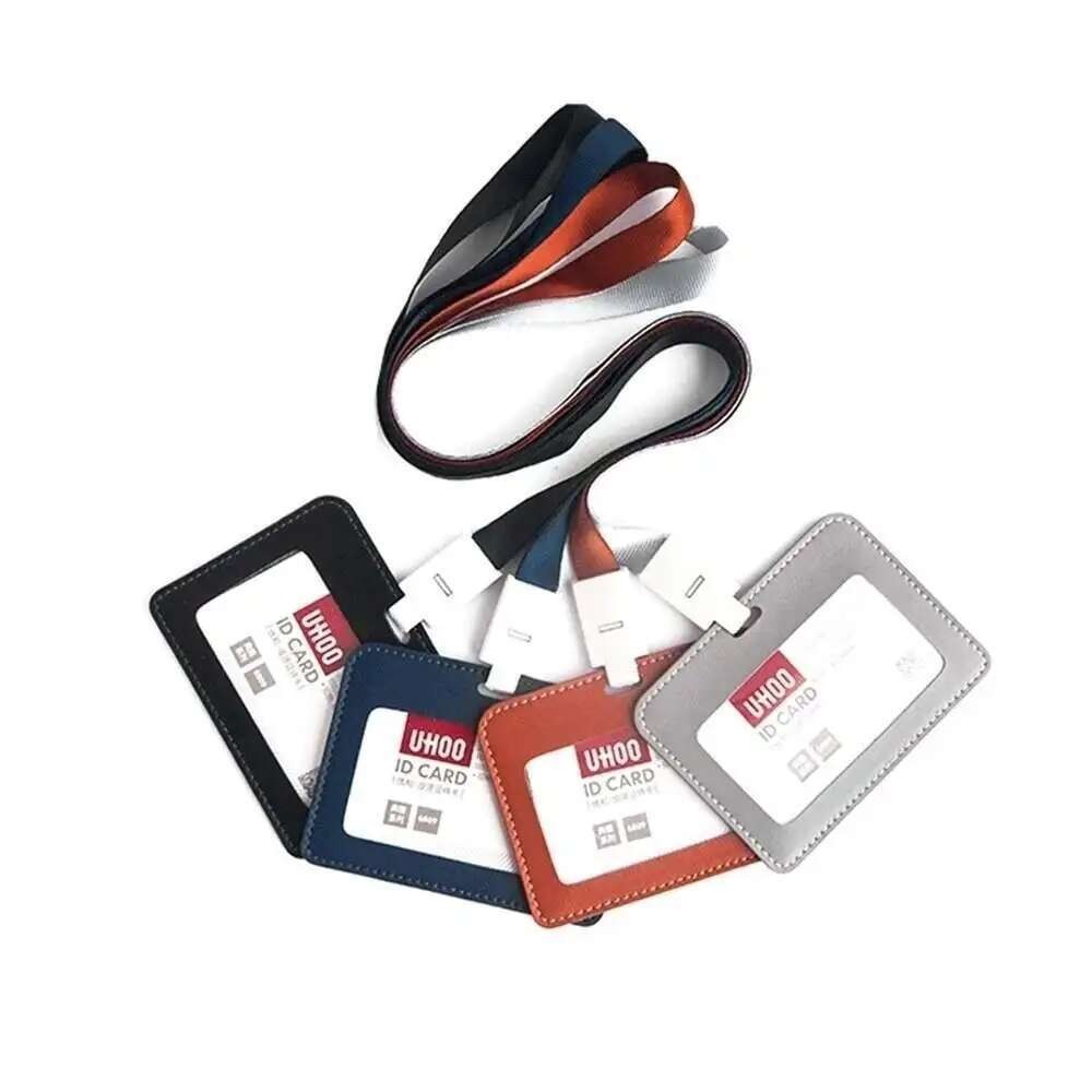 

Soft Pu Leather Badge Id Card Holder Name Tag Case Transparent Double Side Exhibition Name Card Badge Holder Lanyard Card Holder