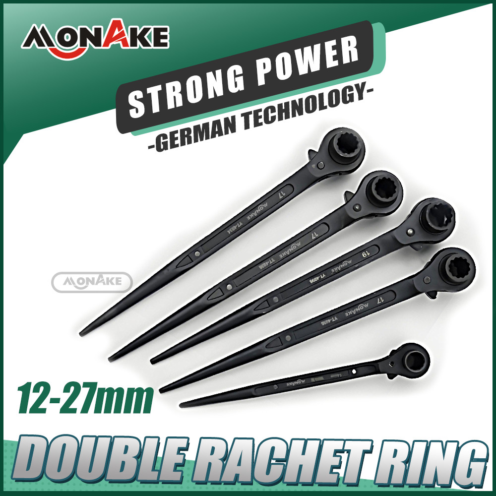 MONAKE Alat Jerman Kunci Ring Rachet 2 Arah Skafolding（COD）12mm-27mm Double Rachet Ring Kunci Pas Ri