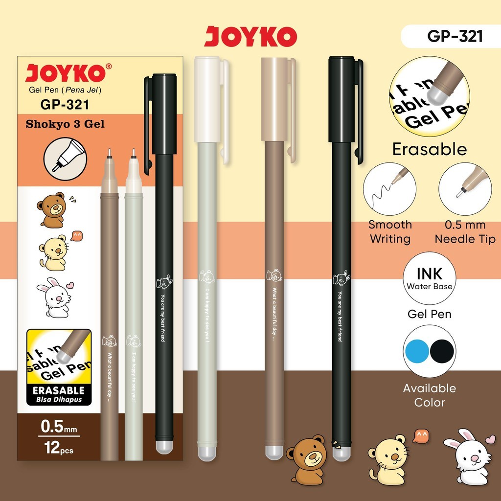 

JOYKO Erasable Pen Pulpen Gel Bisa Dihapus 1 Pack GP-321 0.5mm Isi 12 Pcs