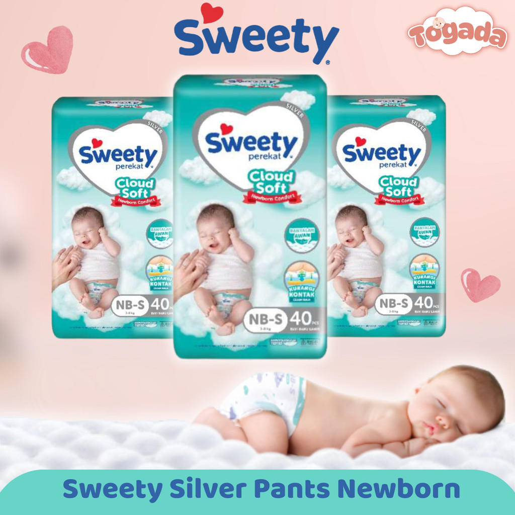 Sweety Silver Popok Bayi Newborn NB S40 Popok Bayi Baru Lahir Perekat Sweety NBS40 Pampers Baby