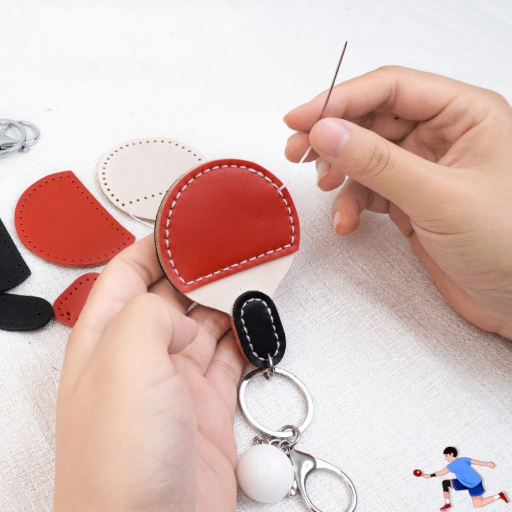 Leather Ping Pong Racket Pendants Anti-lost Hand-sewn DIY Ping Pong Keyrings Bag Decoration Trinket 