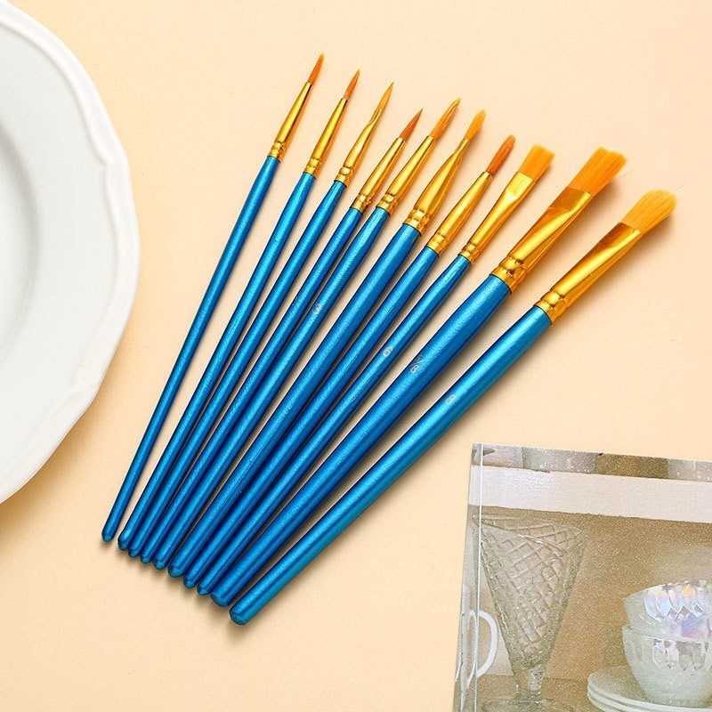 

10Pcs Painting Brushes Set Art Round Flat Hair Nylon Hair Paint Brush Pen Oil Acrylic Watercolor School Art Stationery Supplies