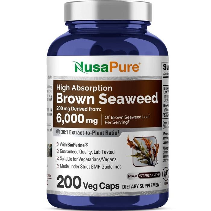 

Nusapure Brown Seaweed 30:1 Extract, 200 mg Equivalent to 6,000 mg 200 Veggie Capsules – (Vegan, Non-GMO Bioperine