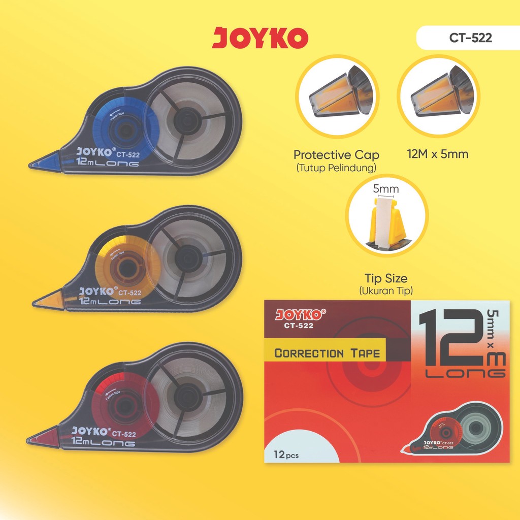 

JOYKO Correction Tape 1 Pack CT-522 Isi 12 Pcs