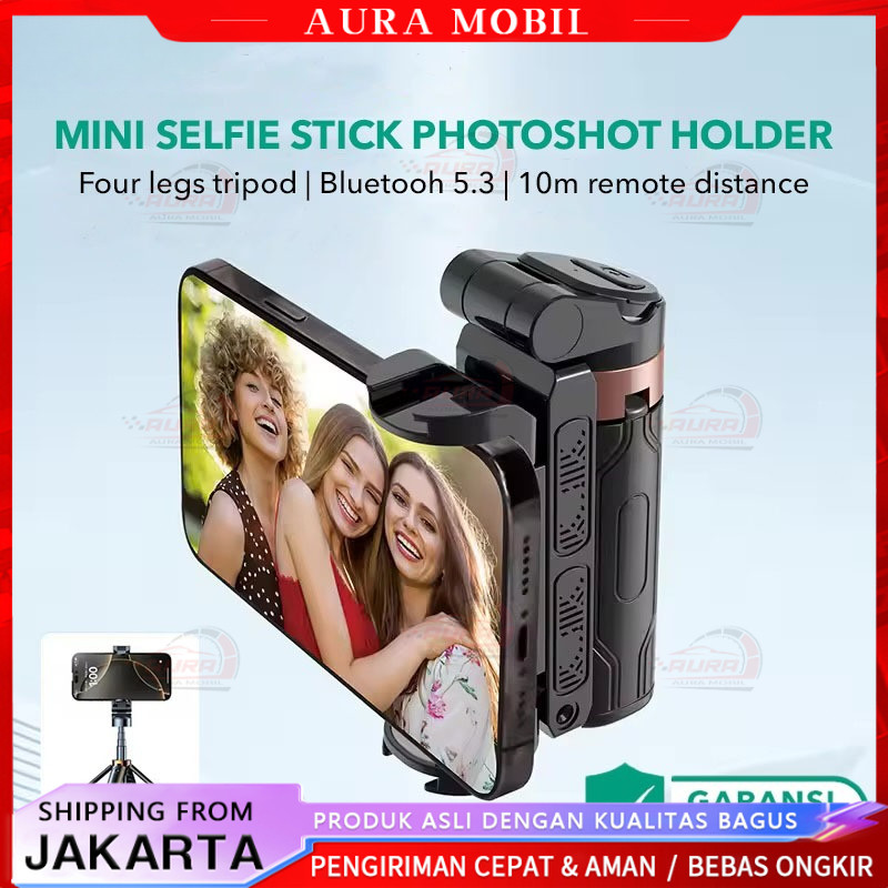 Extendable Grip Tripod Mini Selfie Stick Remote Control Tripod 3 In 1 Tongsis Tripod Bluetooth -Aura