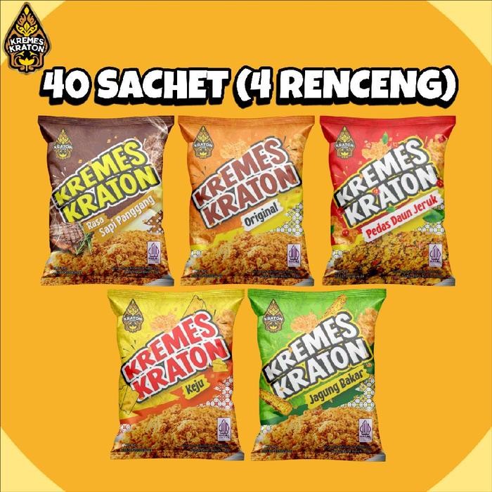 

(40 Sachet) Kremes Kraton Sachet 16g - 4 Renceng Original, Pedas Daun Jeruk, Keju, Jagung Bakar - 40 Original Terlaris