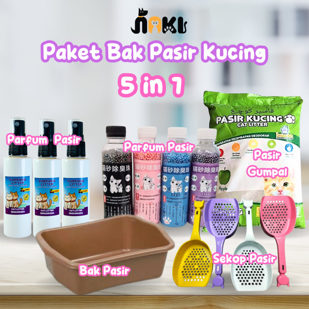[GROSIR] PAKET CAT LITTER BOX KUCING 5 IN 1 | BAK PASIR KUCING + SEKOP + PASIR KUCING GUMPAL WANGI 1