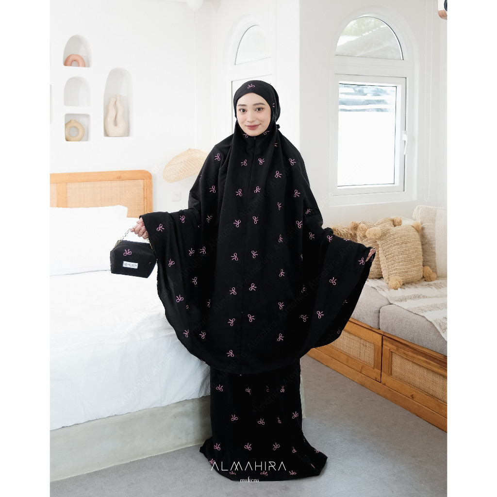 ERVINA.ID Mukena Dewasa Bordir Coquette Ribbon 2in1 Katun Premum Original By Almahira