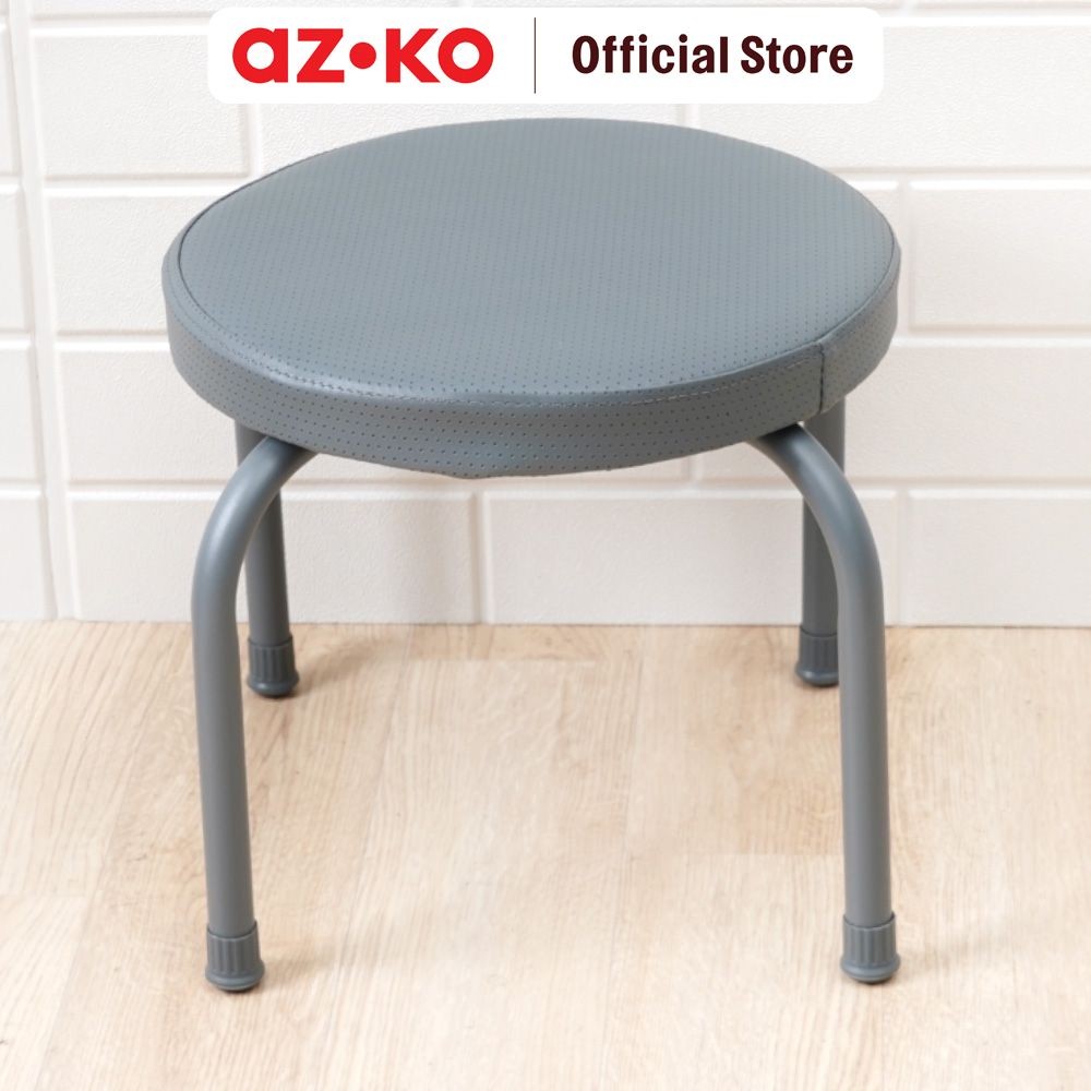 AZKO Soleil Arnold Bangku Kulit Low - Abu-Abu Multipurpose Stool Bangku Makan Cafe Restoran Tempat D