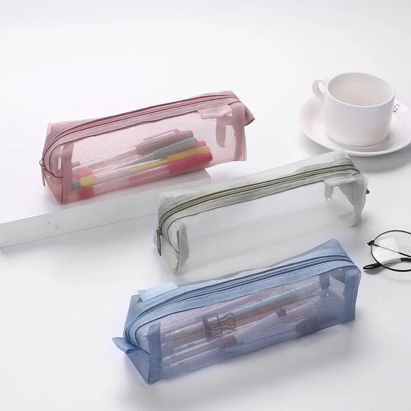 

Mesh Pencil Case Transparent Pens Pouch Cute Simple Aesthetic Bag Organizer Office School Supplies for Student Stationary