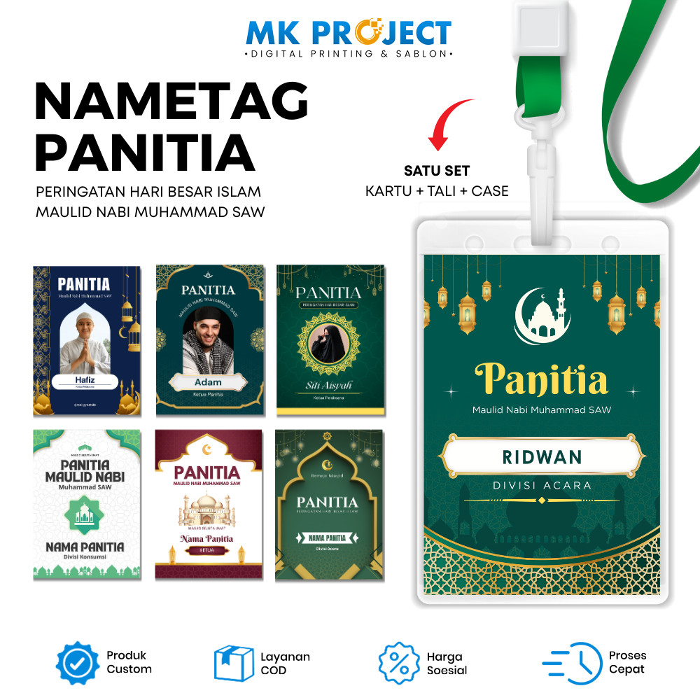 SATU SET KARTU PANITIA PHBI MAULID NABI MUHAMMAD SAW / NAMETAG PANITIA || MK PROJECT