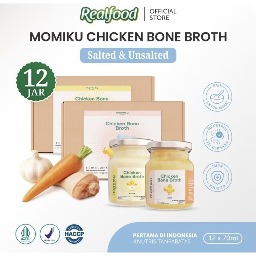 

Realfood Momiku Chicken Bone Broth Rasa Salted & Unsalted ( Mpasi Kaldu Tulang Ayam Rasa Asin & Tawar )