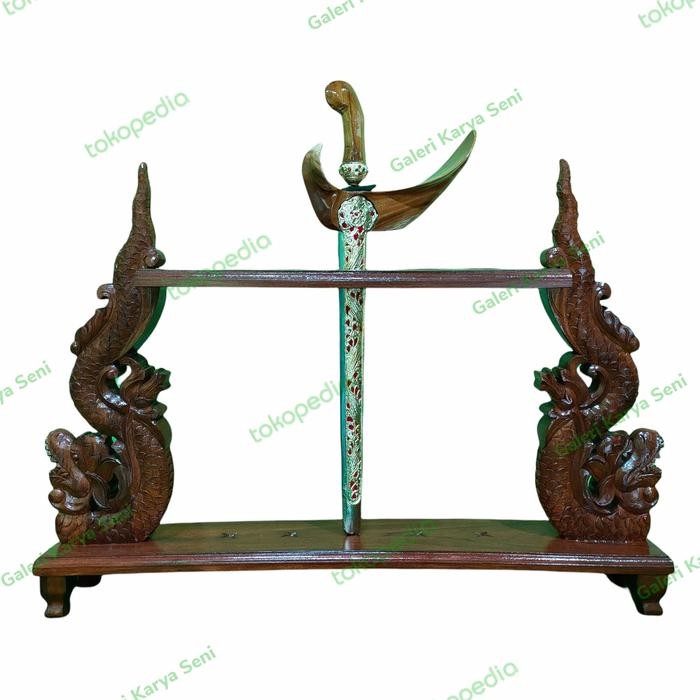 Jagrak Dudukan Tempat Pusaka Ukiran RajaNaga Kayu Jati Terlaris