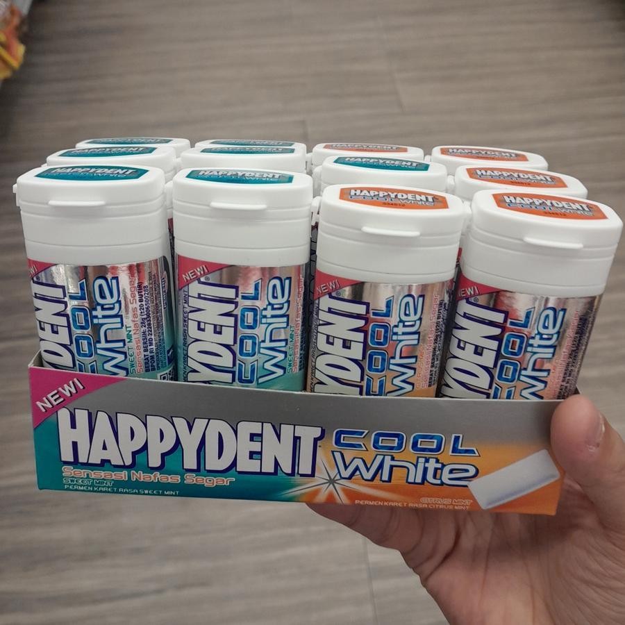 

Happydent COOL WHITE ( 1 Box isi 12 Tube Mix ) Permen Karet Rasa SWEET MINT CITRUS MINT