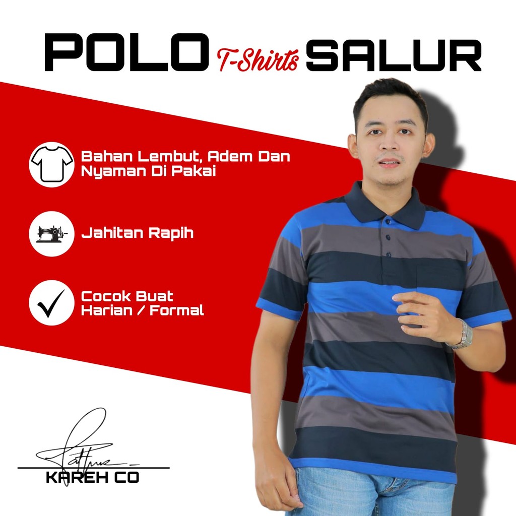 Polo T-Shirts Salur Saku Depan Pria Dewasa / Kaos Kerah Pria Dewasa Gaya Casual Dan Formal Terlaris
