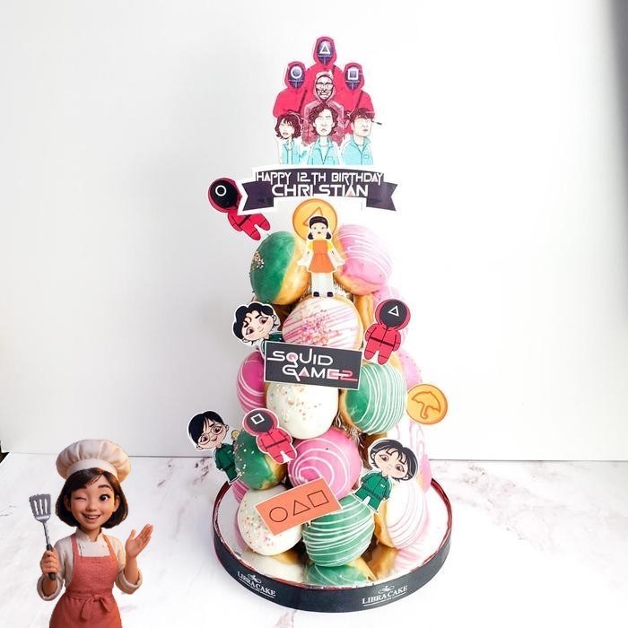 

Donat/Donat Ulang Tahun/Donat Tower Tema Squid Game/Donat Birthday Catering Malang DMT