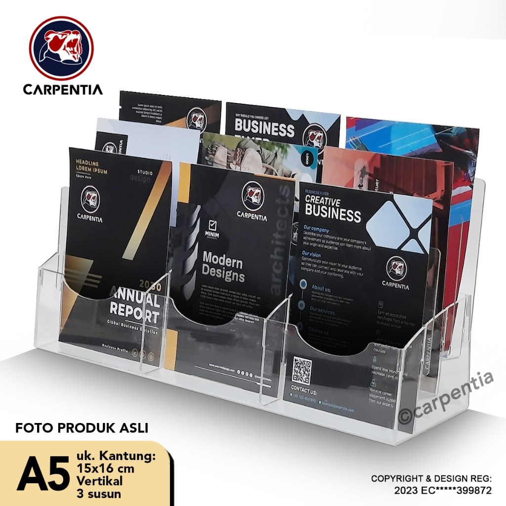 

Carpentia Tempat Brosur Akrilik 3 Tingkat uk. A5 - Tipe E3 - 3 Susun [Acrylic Display Holder, Kantong Flyer, Standing]