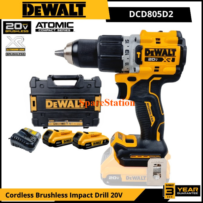 DEWALT DCD805D2 Mesin Bor Baterai 13MM Cordless Brushless Hammer Drill 13MM DCD805 DCD 805
