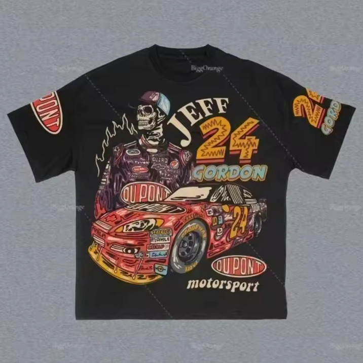 Kaos Pria Premium Cetak 3D Lengan Pendek Oversized Pola Sarung Tinju Olahraga