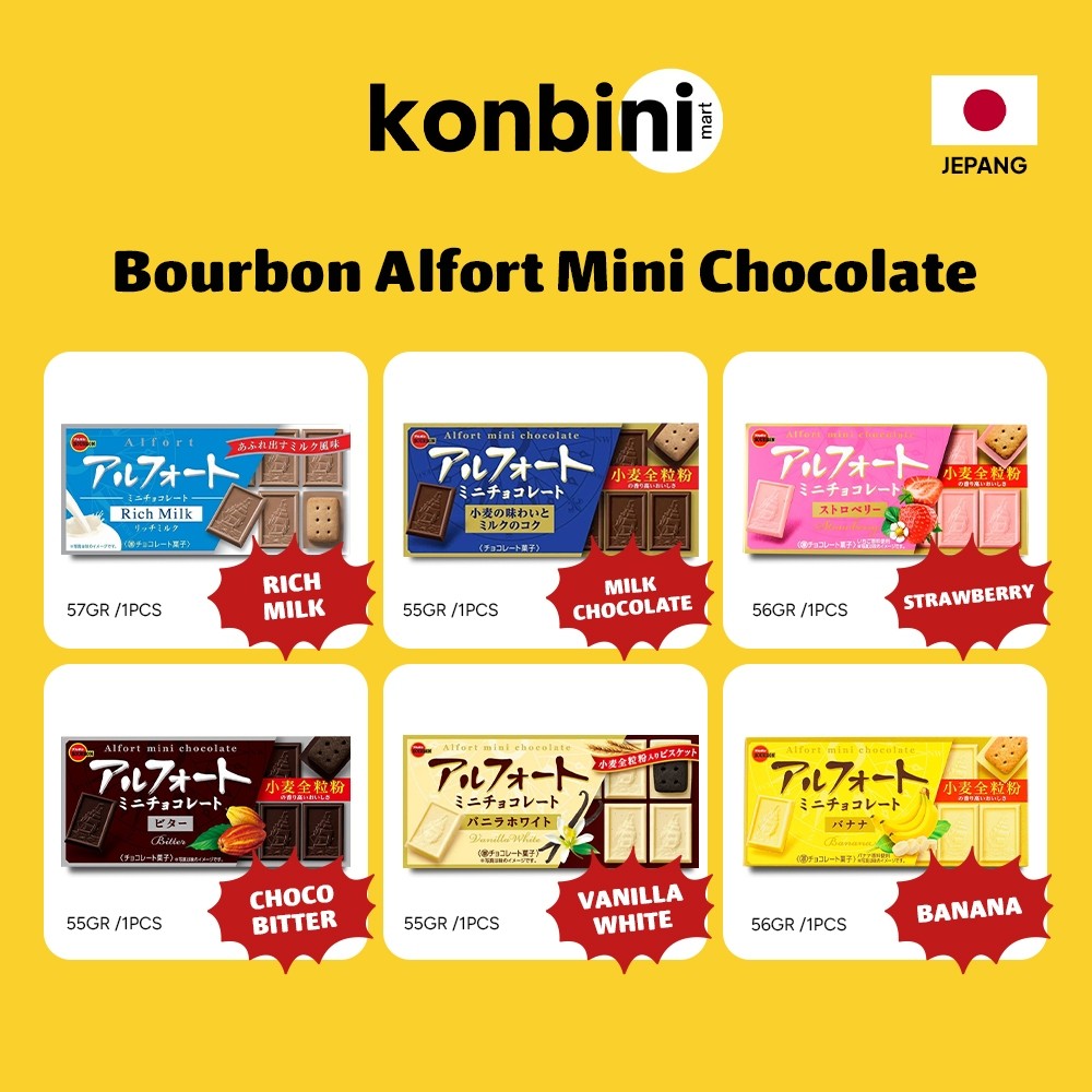 

New KONBINI JEPANG - Bourbon Alfort Mini 55gr Biskuit Cokelat All Varian Choco Bitter / Vanilla White / Milk ChocolatePremium