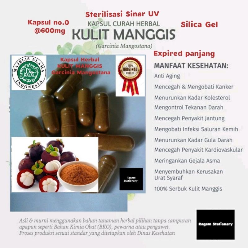 Kapsul bubuk Kulit Manggis herbal jamu obat curah 100 butir KTM HERBAL