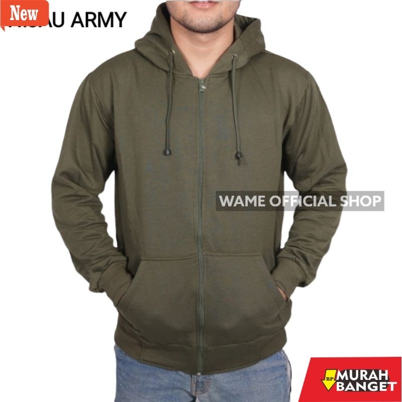 hoodie pria recomended shopee Jaket polos zipper hoodie polos M,L,XL,XXL hijau army pria wanita wame