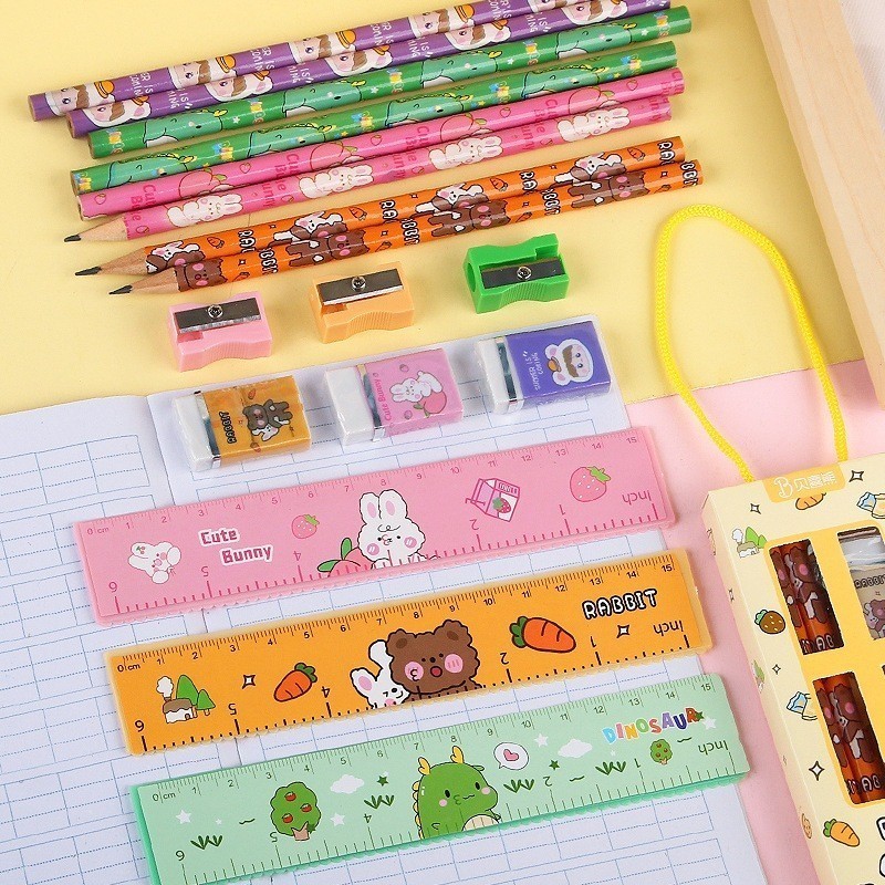 

COD Stationery Set 5 in 1 Alat Tulis Anak Sekolah Penghapus penggaris Pensil Serutan Karakter Lucu Set Alat Tulis Anak Motif Kartun