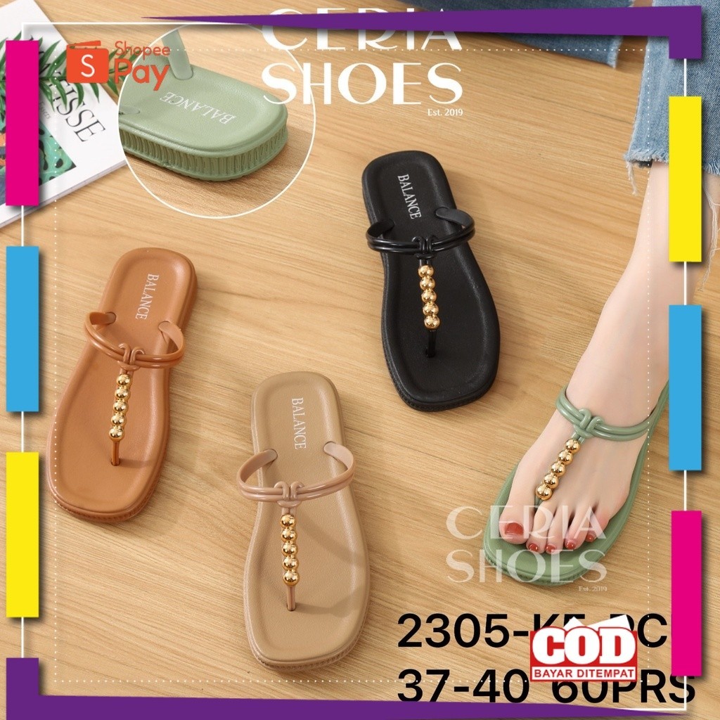 [PREMIUM ORIGINAL] Sandal Jepit Wanita Karet Jelly Import Model Tali T Thong Mutiara Bahan Rubber Ri