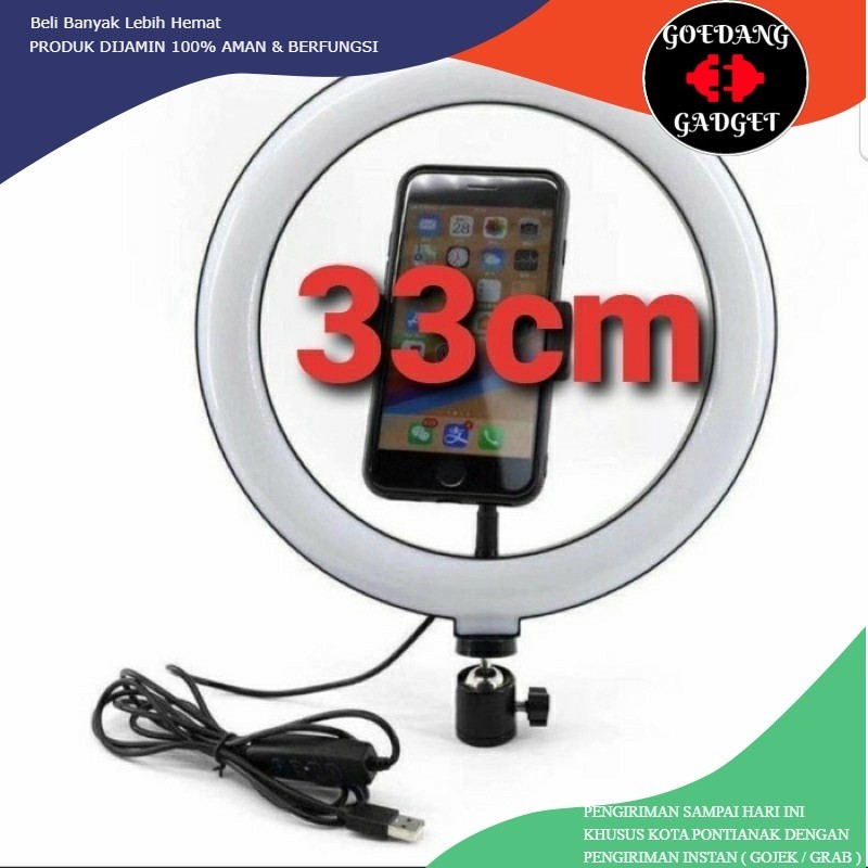 

LAMPU RINGLIGHT UKURAN JUMBO 33CM + HOLDER HP MAKE UP VLOG LIVESTREAMING - BESAR RING LIGHT 33 CM 3 MODE WARNA PHOTOSHOOT STUDIO RINGLAIT LED 33CM