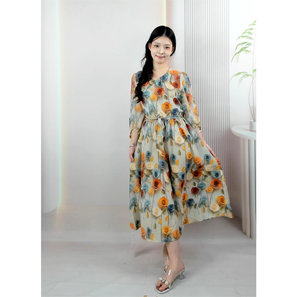 NY [ready stock]Gaun Midi Sifon Longgar Terbaru Dress Wanita Trendy Gaun Gaya Korea Gaun Musim Panas