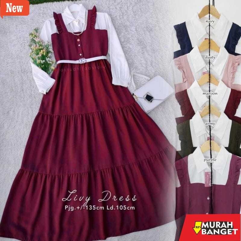 dress wanita kekinian Baju Gamis Remaja Livy Maxy Ukuran XS S M L XL XXL XXXL 4XL 5L - Dress Korean 