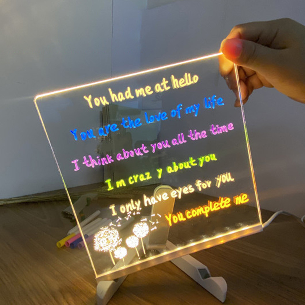

LED Letter Message Board Note Glass With 7 Colorful Pens Erasable Neon Sign Clear Glass Writing Board beer bar Clear Dry Erase B