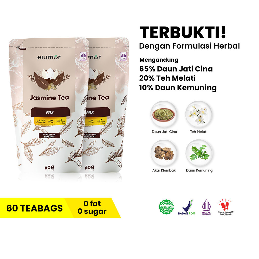 

2 Elumor Jasmine Tea - Melancarkan BAB/Detox Tea/Mengandung Daun Jati Belanda Booster Diet