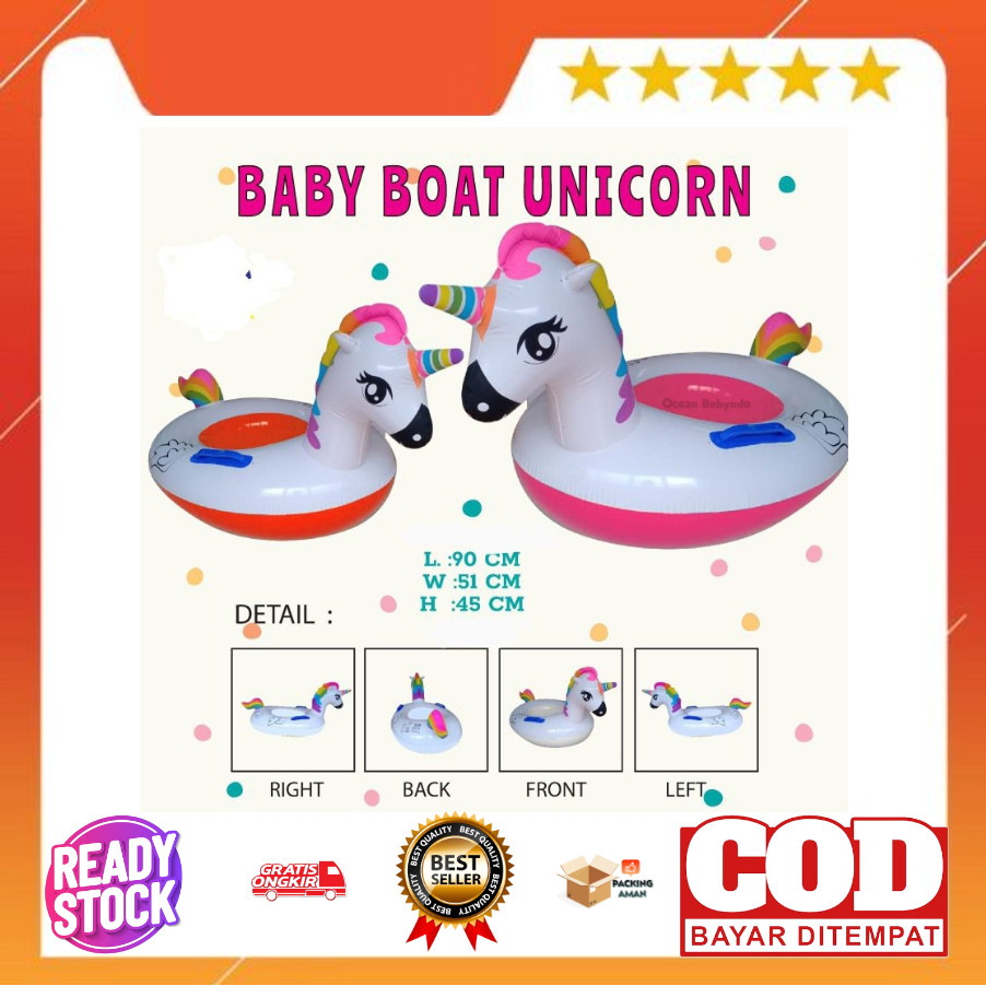 Ban Renang Baby Boat Unicorn Handle / Ban Renang Anak Unicorn / Pelampung Duduk Anak / Swimming Pool
