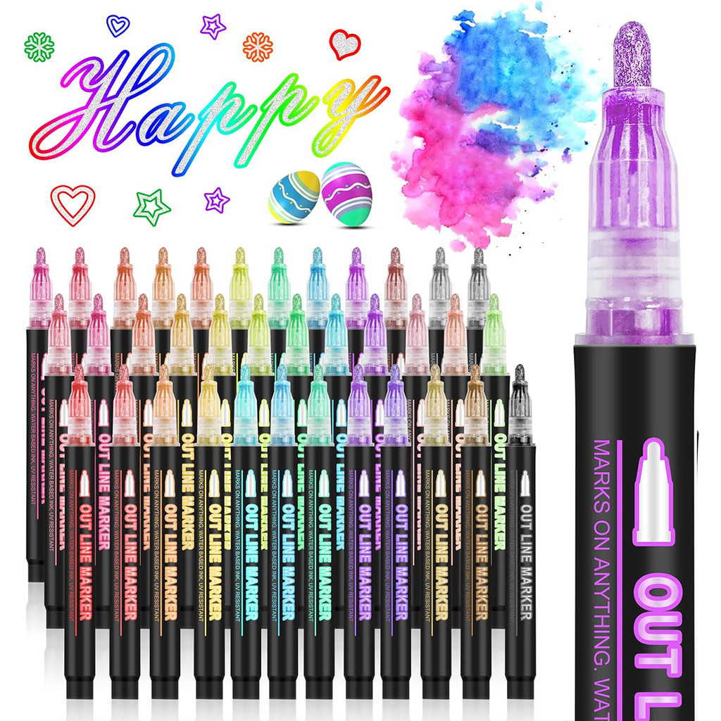 

8/12/24/36 Colors Flash Marking Double Line Outline Pen Gel Pen Metallic Marker DIY Graffiti Painting Coloring Drawing