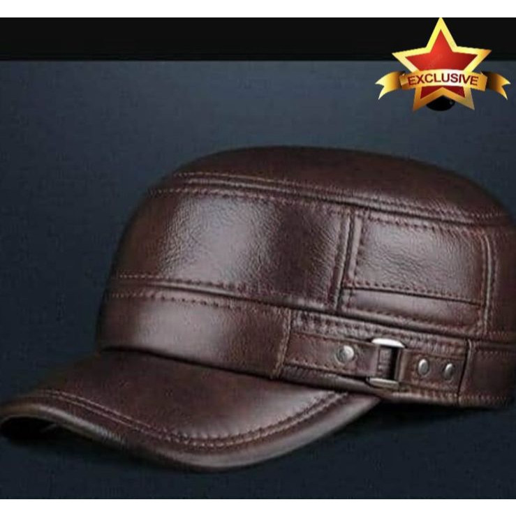 Topi Kulit Komando Ring Kulit Domba Asli -Topi Kulit Asli Pria Dewasa Model Ring - Topi kulit komand
