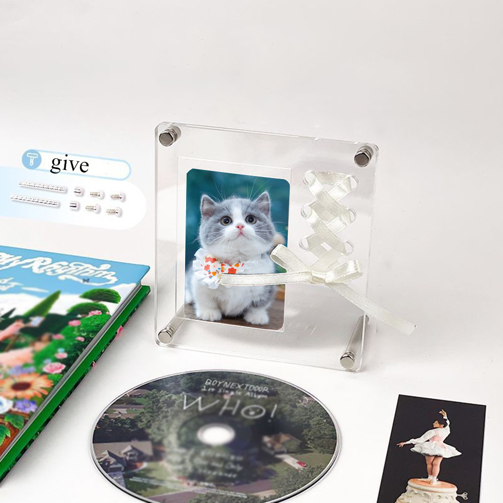 Transparent Acrylic Cd Display Rack Kpop Photocard Holder With Ribbon Interior Frame Idol Card Displ