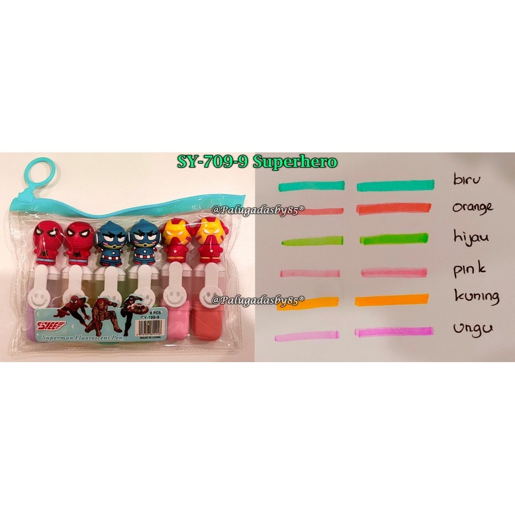 

(1 Set Isi 6 Pcs) GROSIR Highlighter Kepala Superhero SY-709-9 / Highlighter Kepala Boneka GXIMP