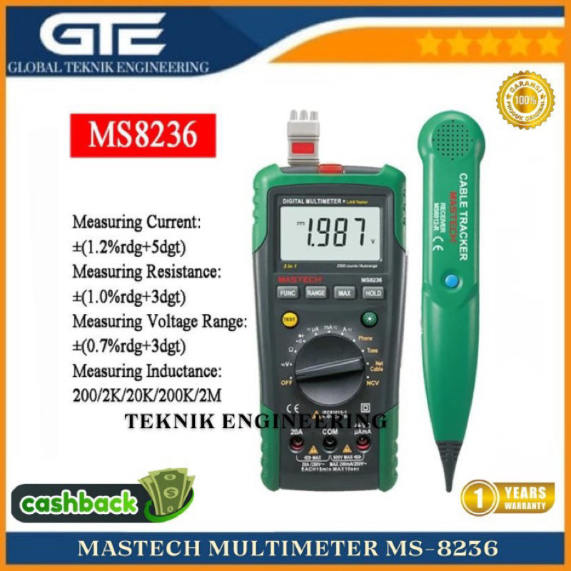 MS8236 Mastech Multimeter LAN Cable Tracker Wire Network Tester Kabel
