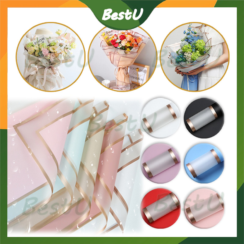 

cellophane double list flower gold line wrapping paper/Kertas Cellophane Kertas Buket Bunga [Double Gold Frame]/Flower Wrapping Double List Gold / Kertas Bunga/ Flower Paper