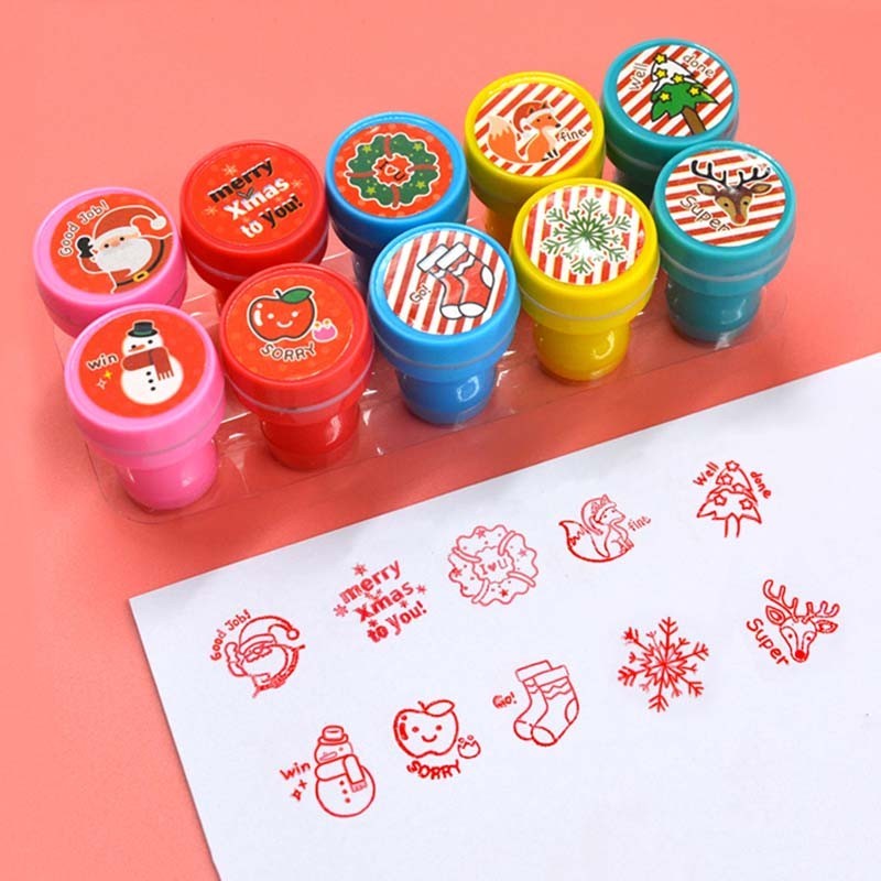 

10Pcs Christmas Pattern Self-ink Seal Stamps DIY Scrapbook Toy Party Favors Gift Toy for Children Stamps Toys Portable Stamp