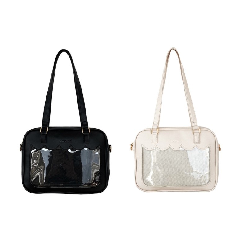 Women's Ita Bag Pin Display Bag PU Japanese Crossbody Purse with Clear Window