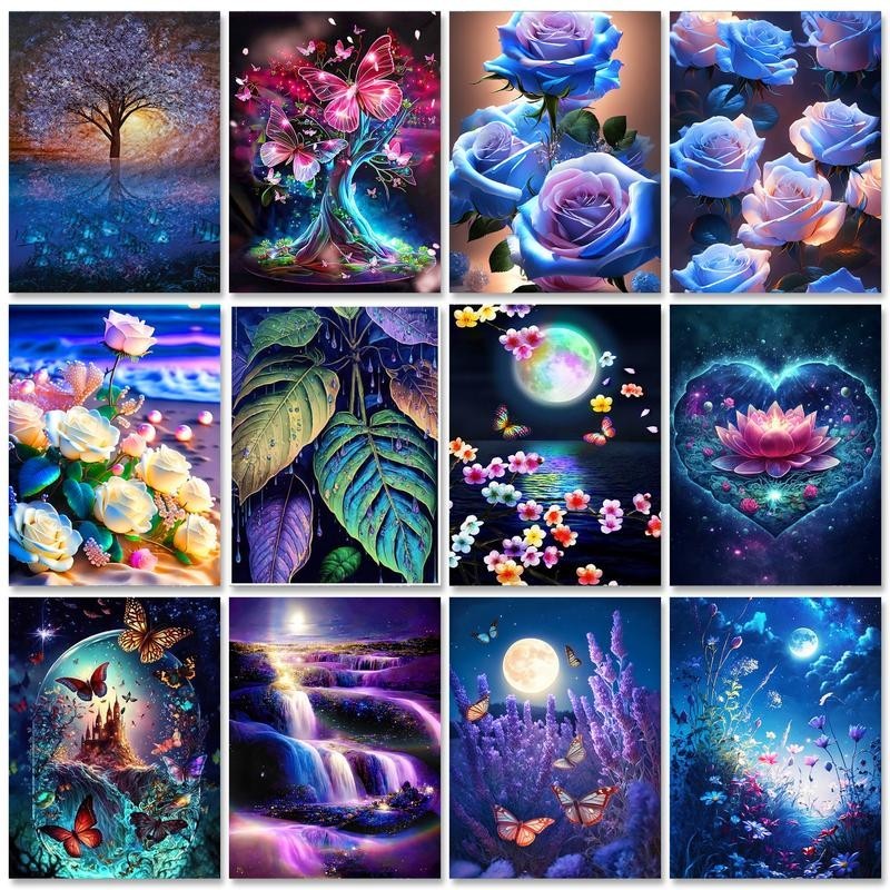 

Painting By Number Complete Kit Moon Tree Landscape Picture By Numbers Flowers Diy Gift Coloring By Numbers 40x50cm