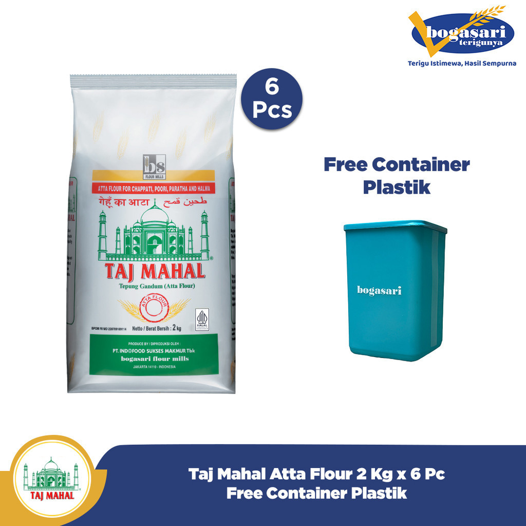 

Taj Mahal Atta Flour 2Kg x 6pcs gratis Container Plastik