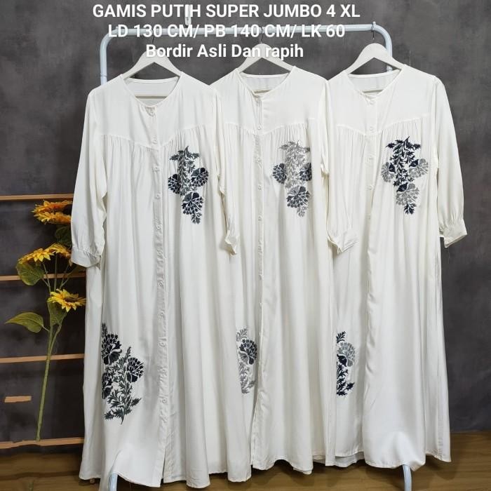 Gamis Jumbo Putih Ld 130 Cm Model Bordir Kekinian